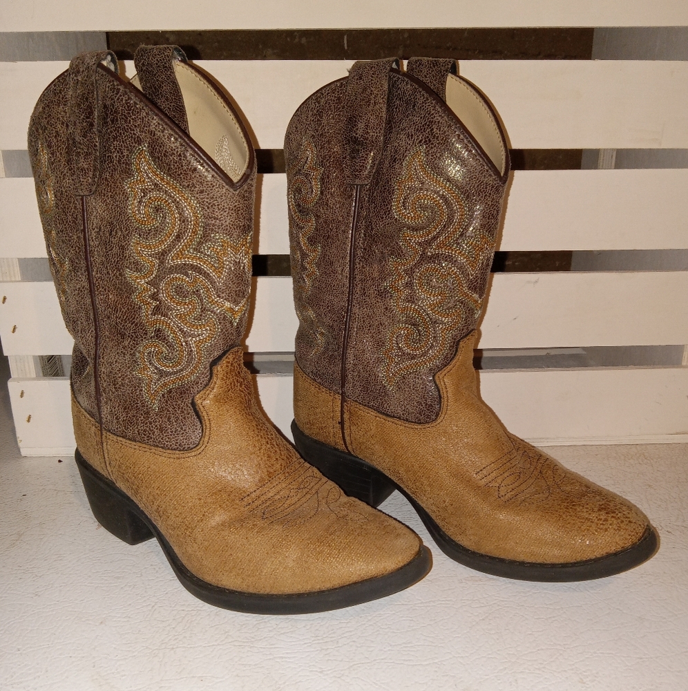 Kids' 9 in. Western Boots, Tan Vintage, J-Toe, 3-Row Stitch, VJ9111, Size 12